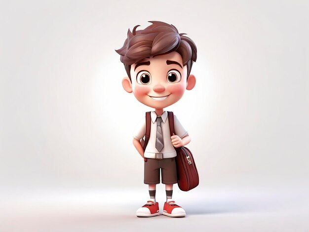 Foto free 3d cute school boy personaje radiante en blanco sonriendo feliz y carácter radiante feliz