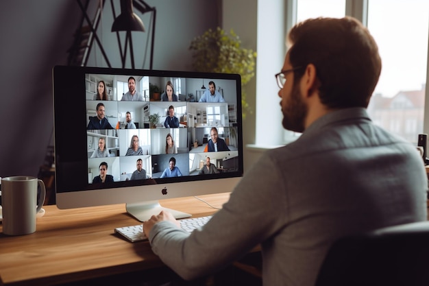 Freelancer se reúne con un grupo de personas en una conferencia telefónica en línea