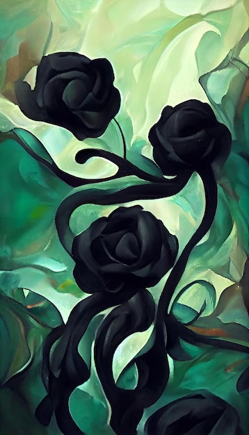 Frei gemalter abstrakter Fahnenhintergrund mit schwarzen Rosen wallapaper