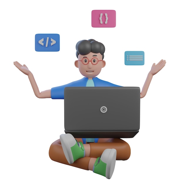 Freiberuflicher Entwickler mit Laptop 3D-Illustration