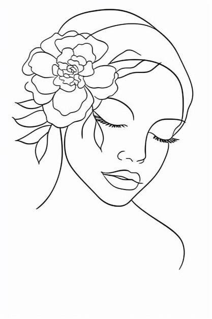 Freie, von der Hand gezeichnete Vektor-Frau mit Blumen-Illustration