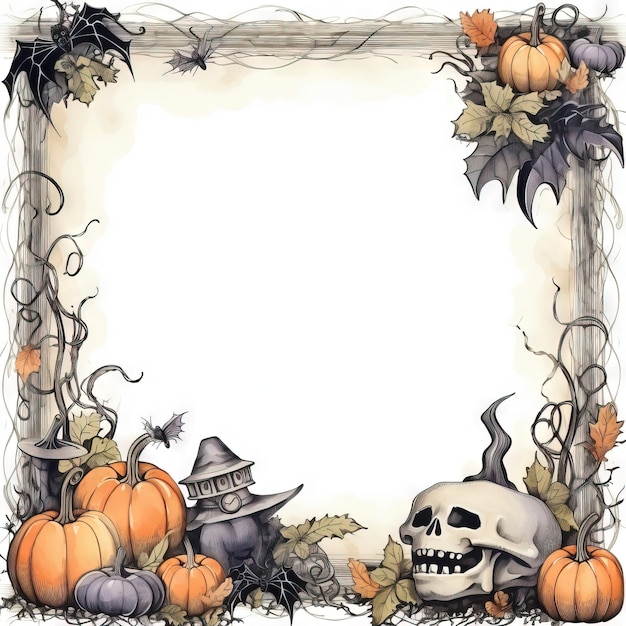 Freier Halloween-Holzrahmen für den Text Halloween-Retro-Halloween-Tafel Ai generiert Hoch auflösende Halloween-Illustration auf weißem Hintergrund