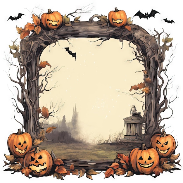 Freier Halloween-Holzrahmen für den Text Halloween-Retro-Halloween-Tafel Ai generiert Hoch auflösende Halloween-Illustration auf weißem Hintergrund