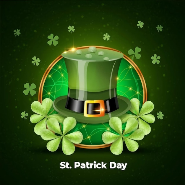 Freier vektorrealistischer St. Patrick's-Tag mit Hut und Kleeblatt