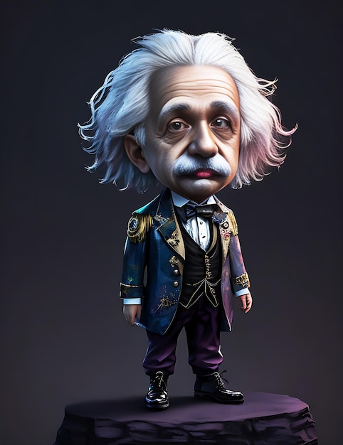 Freies Charakterporträt von Albert Einstein, der auf der Bühne steht Profilkarikatur kawaii