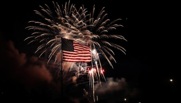 Freiheitsfeier mit sternenbesetztem Feuerwerk, das von KI generiert wird