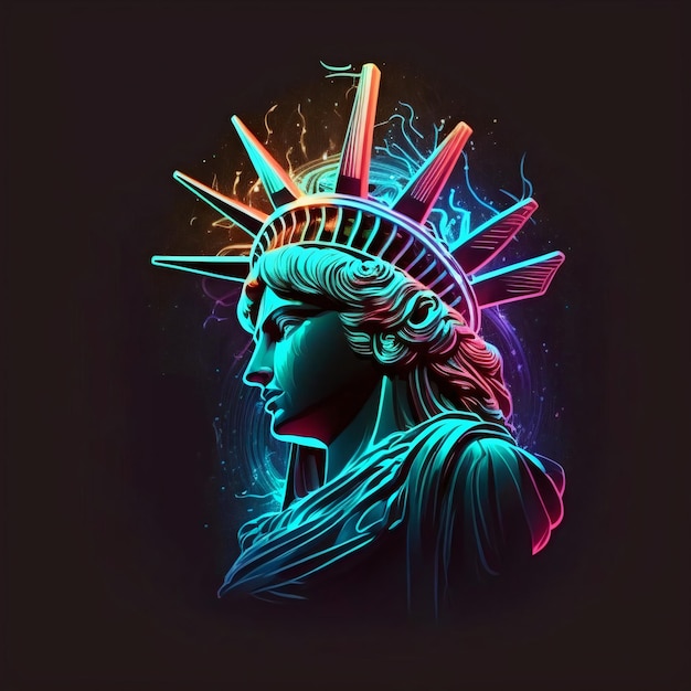 freiheitsstatue im neonstil illustration. New York,