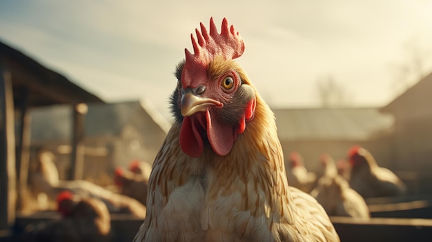 Freilaufende Bio-Hühner, Geflügel auf einem Bauernhof, glückliche Hühner auf der Wiese