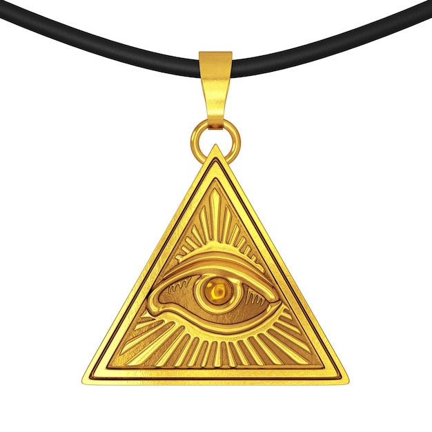 Freimaurer-Symbol-Konzept. All Seeing Eye im Pyramiden-Dreieck als Coulomb-Amulett auf weißem Hintergrund. 3D-Rendering.