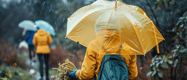 Freiwillige von Sheltering Nature räumen im Regen mit umweltfreundlichen Regenschirmen auf