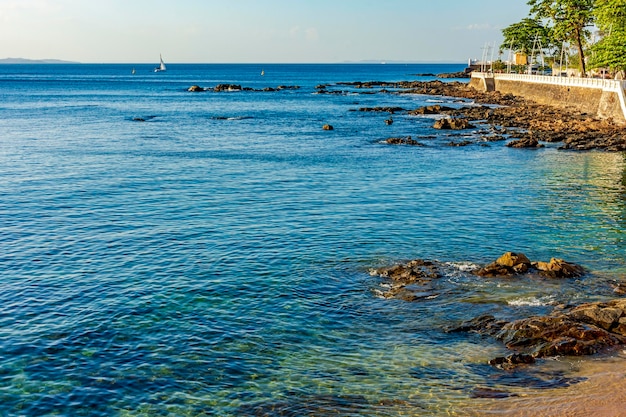 Frente al mar de la ciudad de Salvador en Bahia en el barrio de Porto da Barra en un soleado día de verano