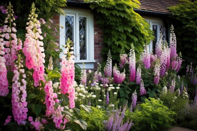 el frente de la casa con las flores