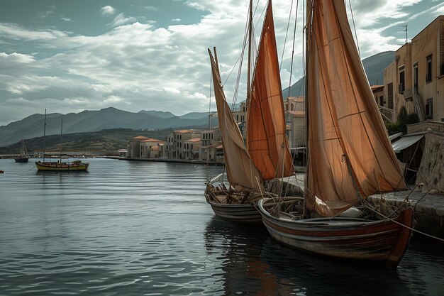 Frente del puerto de la aldea pesquera