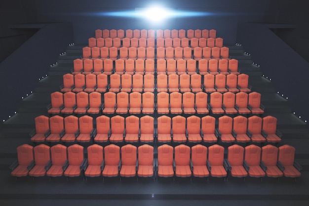 Frente de sillas de cine rojo
