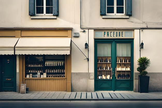 El frente de una tienda con una puerta verde que dice "paclee".