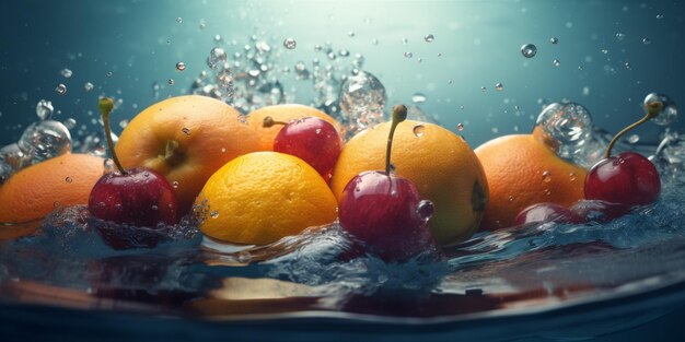 Fresa agua comida jugosa fruta fondo fresco gota verde saludable vitamina AI generativo