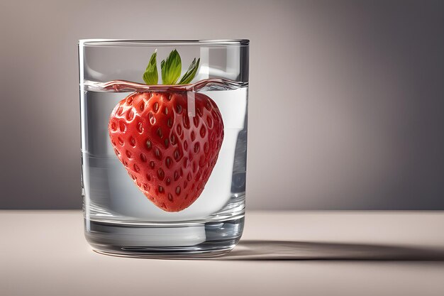 Fresa flotando en un vaso de agua Fresa fresca deliciosa