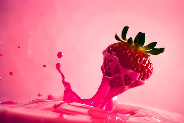 Foto una fresa de leche en ella fresa