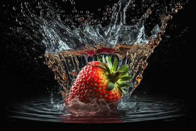 La fresa que cae en el agua limpia Ilustración generativa ai