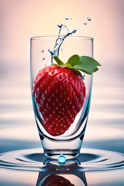 Foto una fresa en un vaso de agua