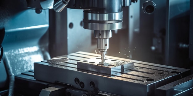 La fresadora CNC cortando la pieza de metal El molde de alta tecnología IA generativa