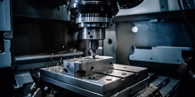 La fresadora CNC cortando la pieza de metal El molde de alta tecnología IA generativa