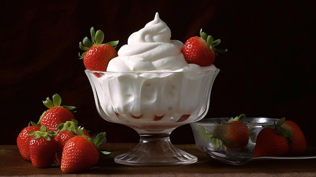 Las fresas adornadas con crema aterciopelada crean un postre tentador