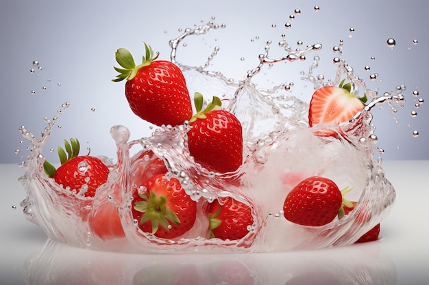 Fresas en agua salpicada