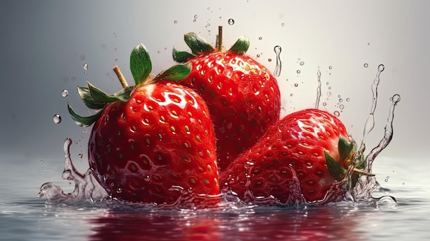 Fresas en un chapoteo de agua