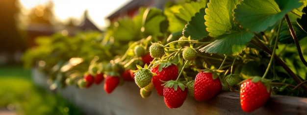 Las fresas crecen en la cosecha del jardín Ai generativo