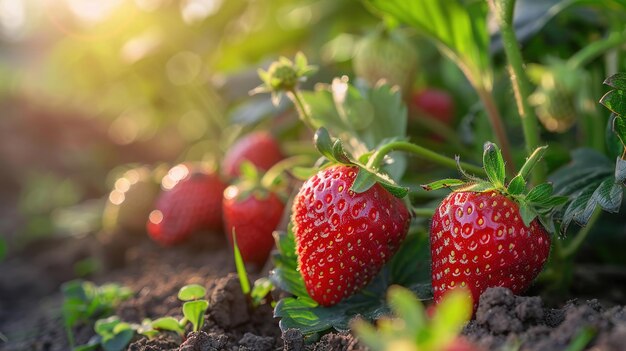 las fresas crecen en el jardín