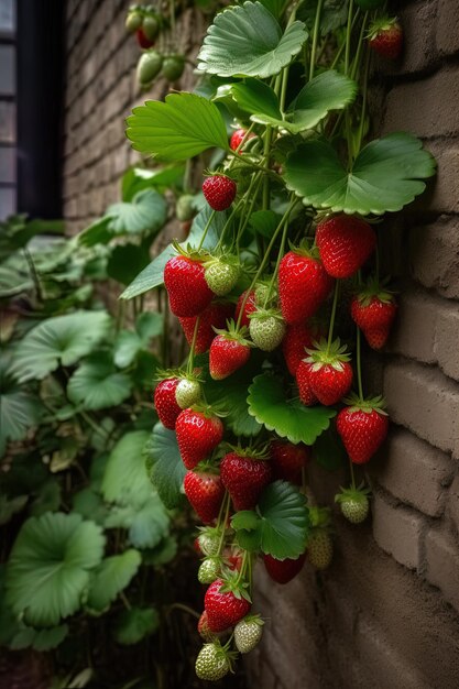 Las fresas crecen en una pared