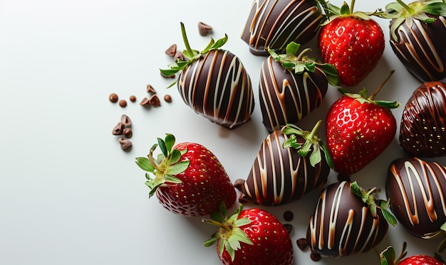 Fresas cubiertas de chocolate aisladas sobre un fondo blanco