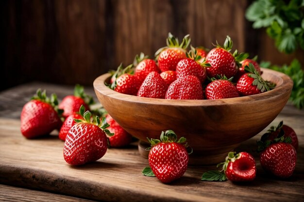 fresas en un cuenco de madera