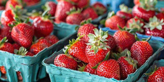 Foto las fresas ecológicas en el mercado