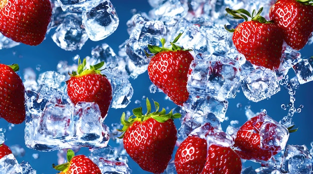 Las fresas están en hielo en el aire.