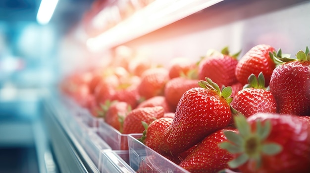 Fresas en el estante de un supermercado