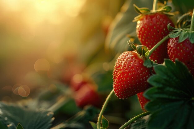 Fresas fresas maduras en una rama Cosecha ecológica y ecológica