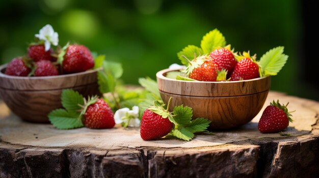 Foto fresas fresas rojas en la caja de madera en la hierba verde