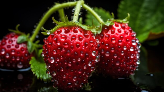 Fresas jugosas con gotas de agua