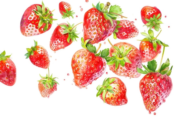 Fresas jugosas con hojas para la publicidad de alimentos