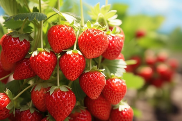 Fresas maduras de primer plano en el jardín