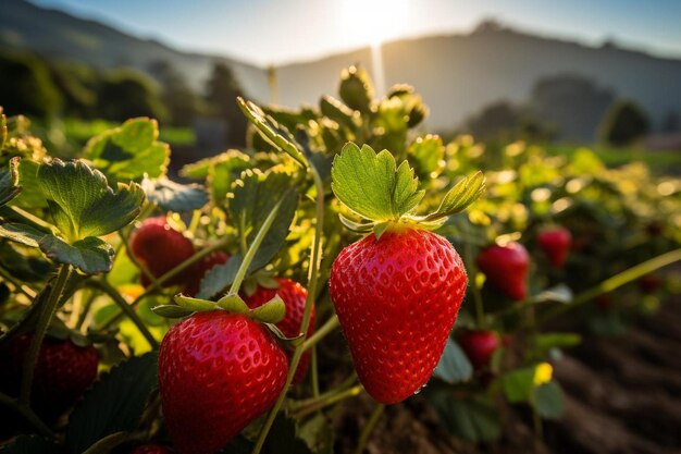 Foto las fresas en el pico de madurez en el campo