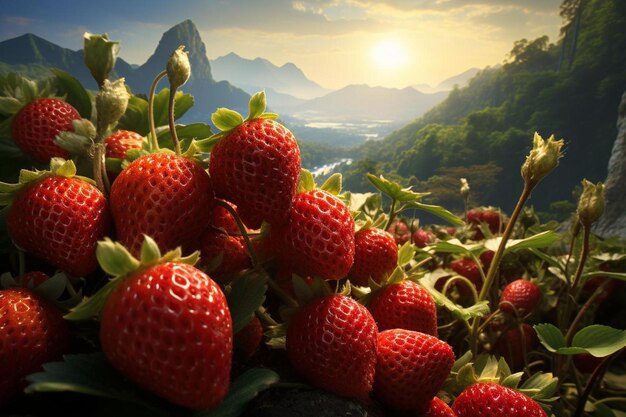 Foto las fresas en el pico de madurez en el campo