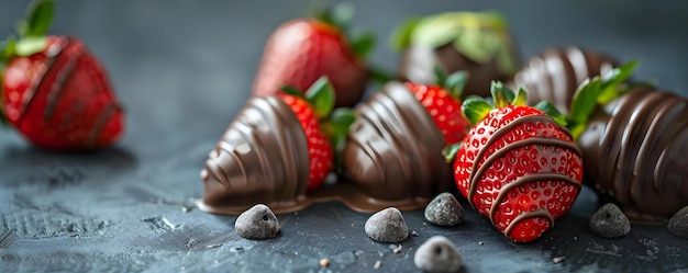 Fresas con punta de chocolate en un armario de mesa limpio Concepto Fotografía de comida Ideas de postres Decoración de mesa Dulces golosinas bocadillos indulgentes