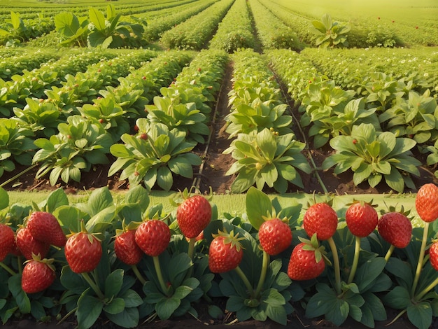 fresas que crecen en un campo