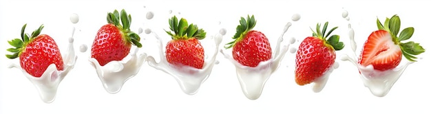Fresas salpicadas en batidos de leche con crema o yogur