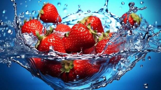 Las fresas salpican en el agua