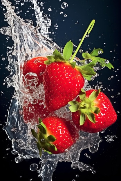 Las fresas salpican en el agua