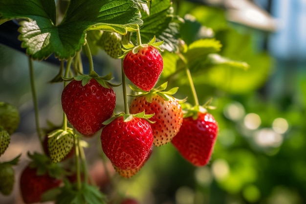 Fresas en la vid en el jardín.